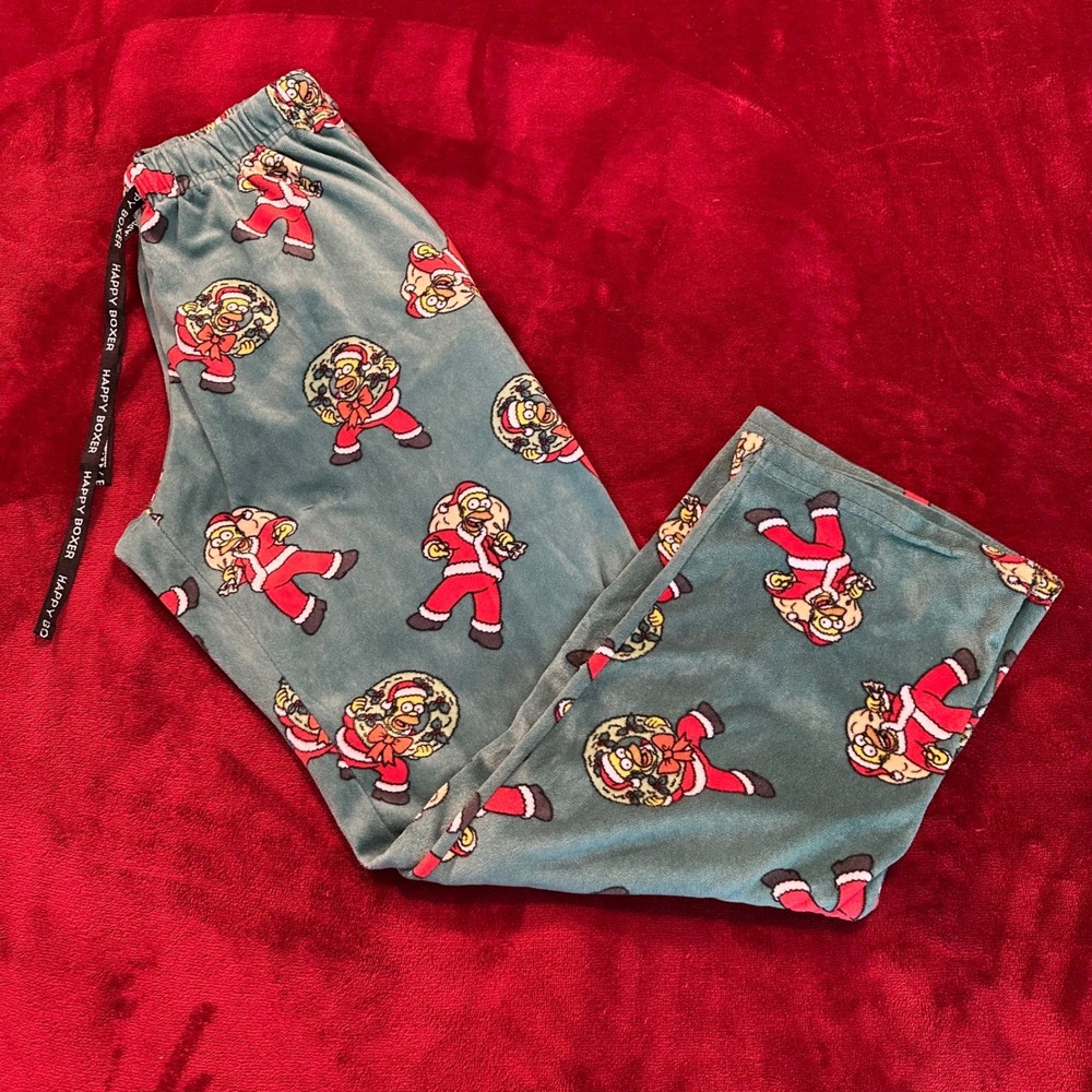 The Simpsons Homer‎ Santa Fleece Pajama Pants Green Mens Small Christmas